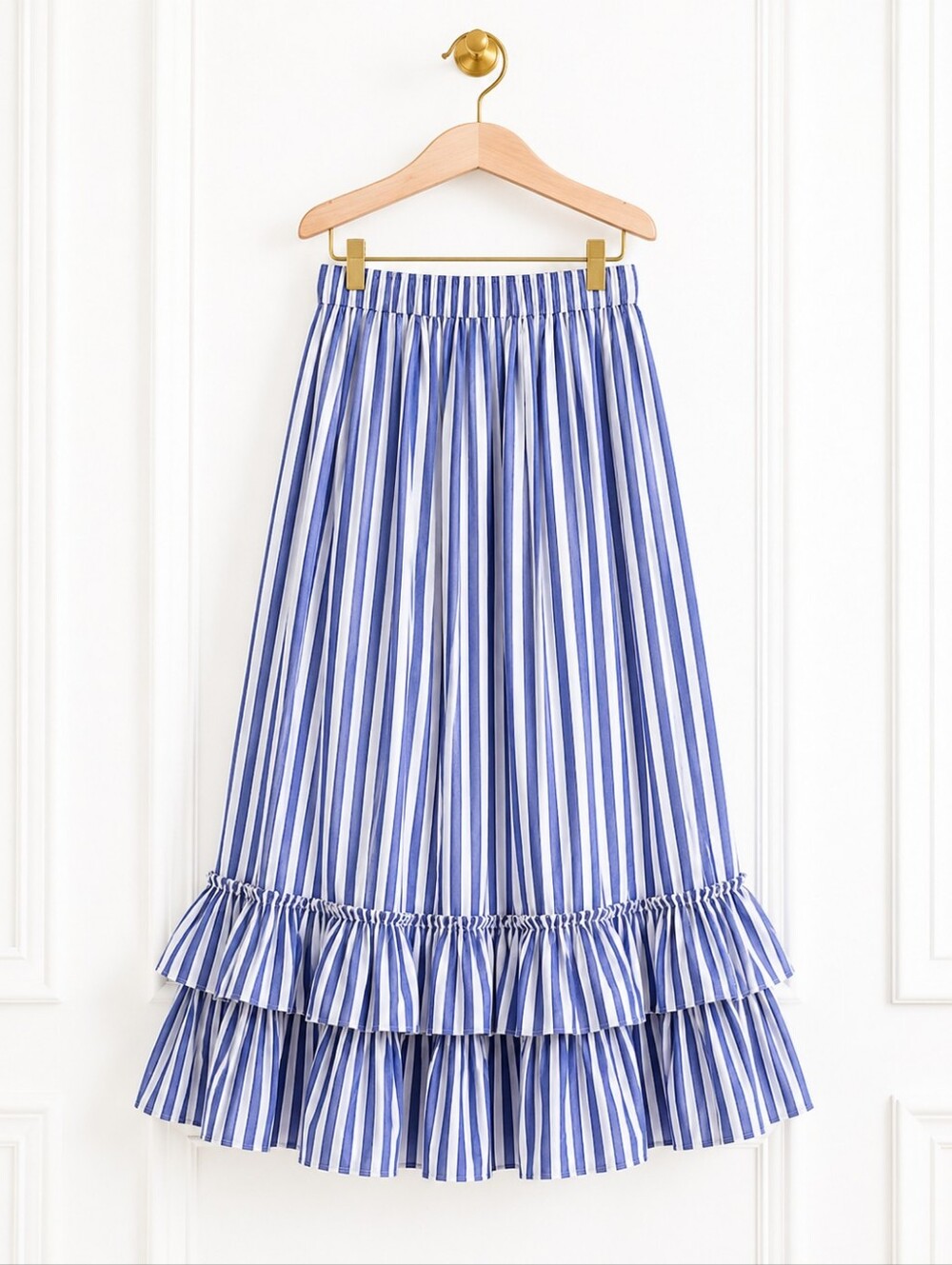 Belle Paque Blue White Striped Ruffle Maxi Skirt | Size S | - Picture 7 of 11